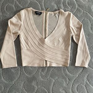 Bebe Tan Pink Long Sleeve Top Medium (Herve Leger Style Fabric)